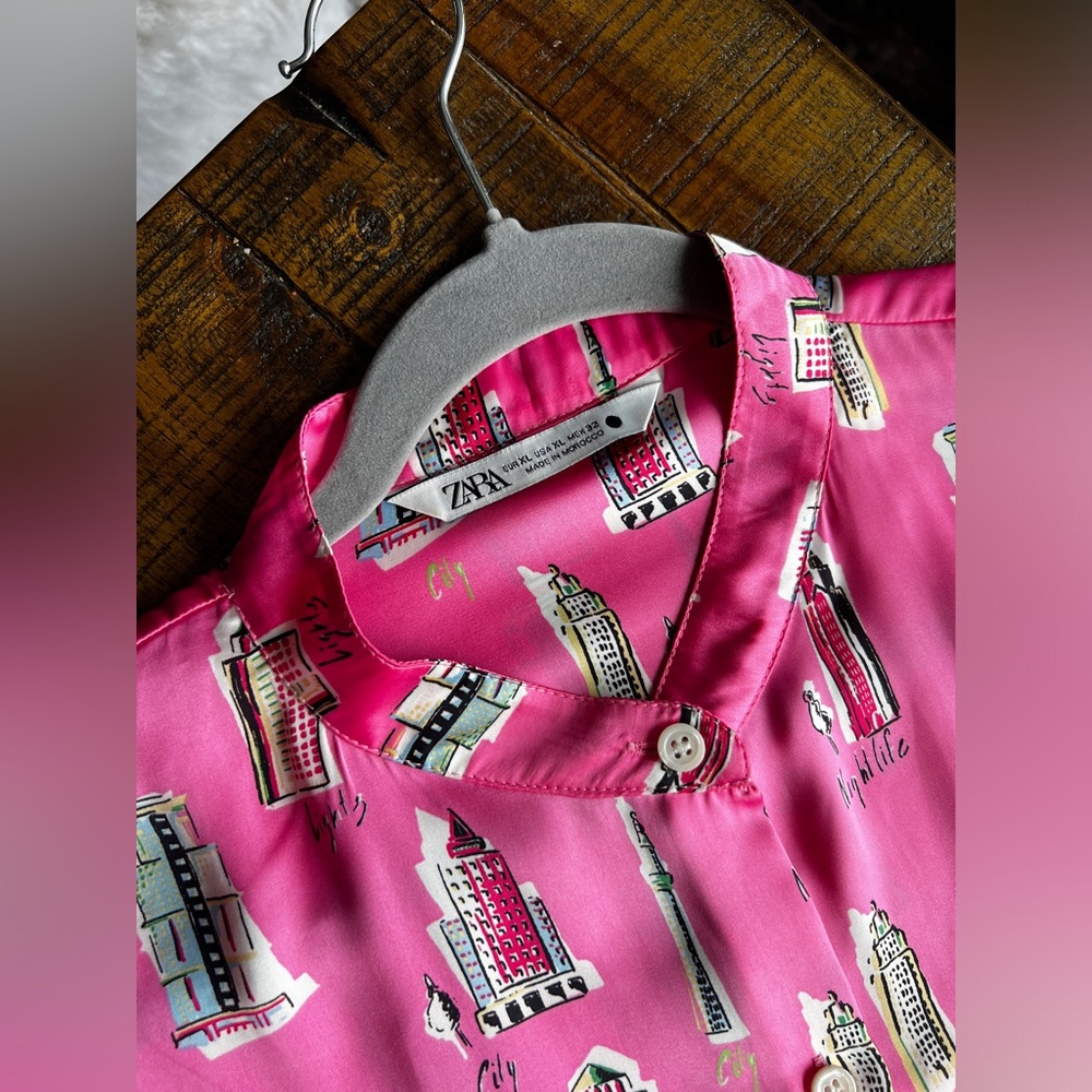 Zara Collarless Satin Shirt - image 3